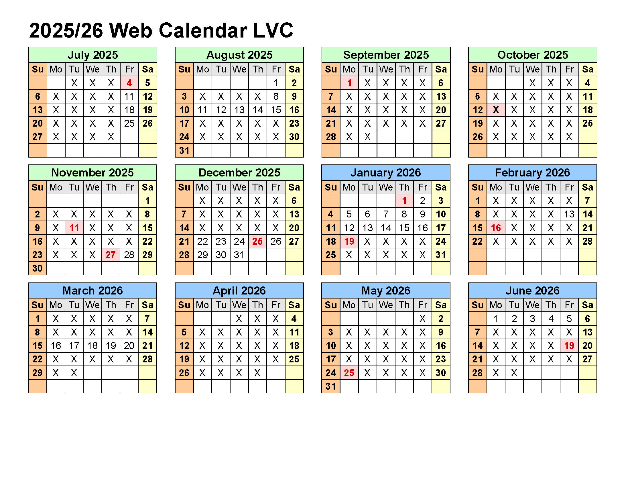 LVC Calendar