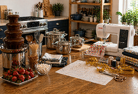 Fondue and sewing machine