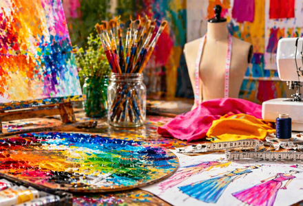 Brightly colored art supplies