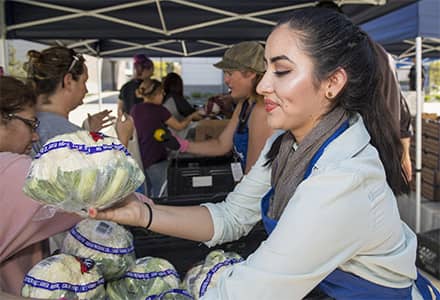 woman serving food