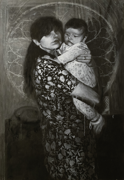black and white image of mother and child