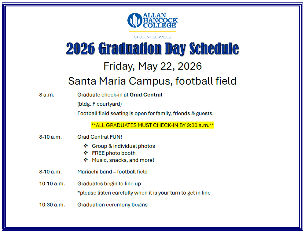 2026 Grad day schedule
