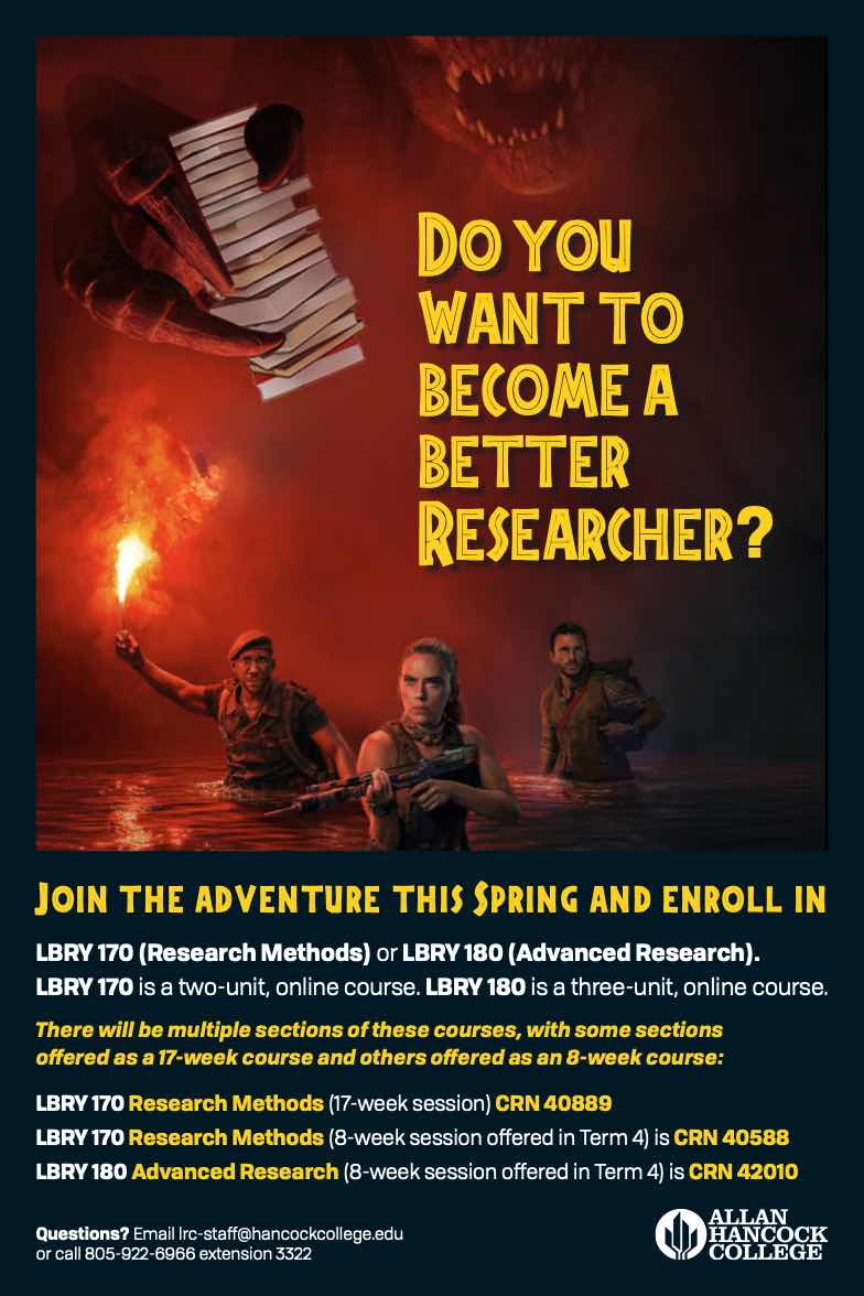 LBRY 170 and 180 course flyer for spring 2026.